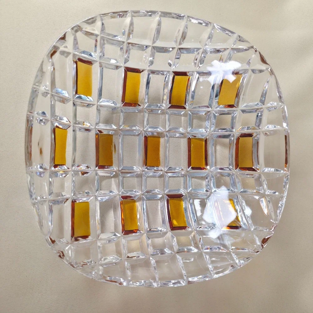 Vintage Julia Poland Amber Cut to Clear Crystal Bowl Set 8